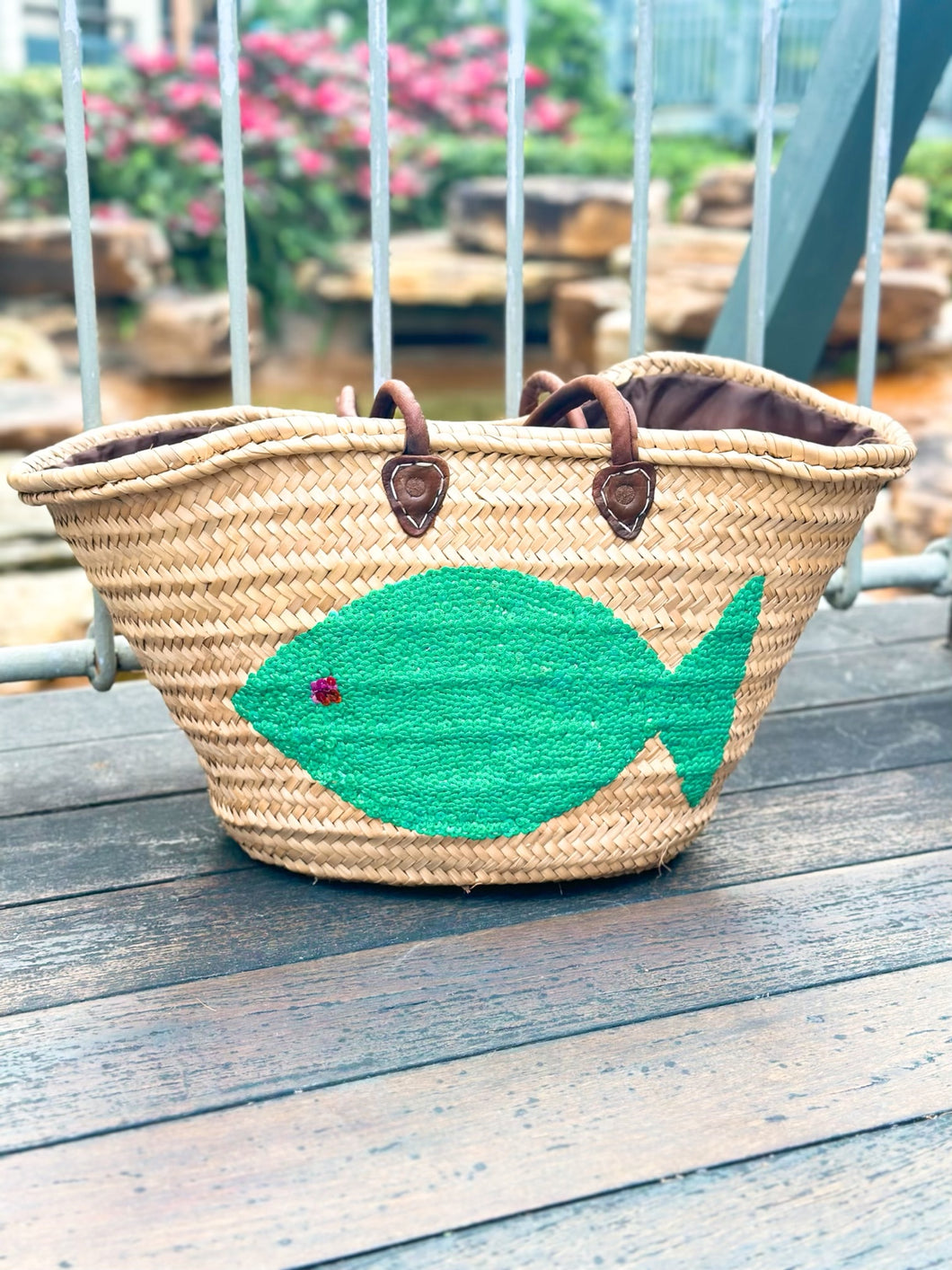 Green Fish Straw Moroccan Beach Tote