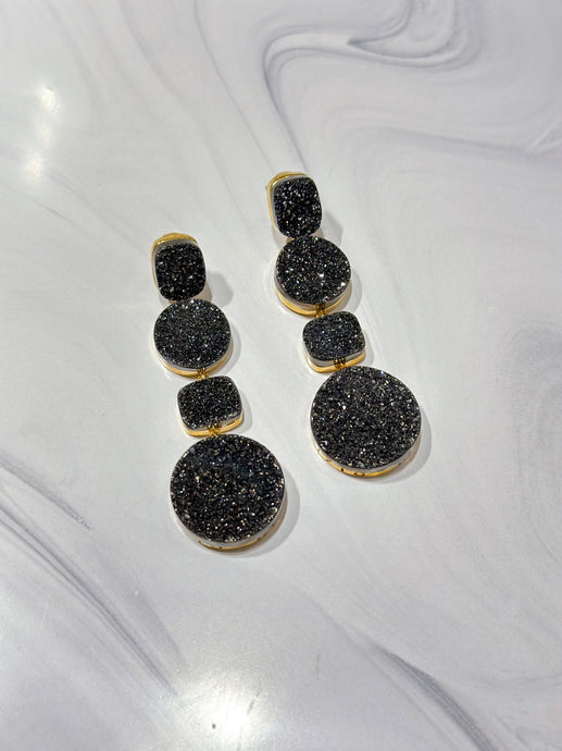 Dark Silver Druzy, Gold Plated, Earrings