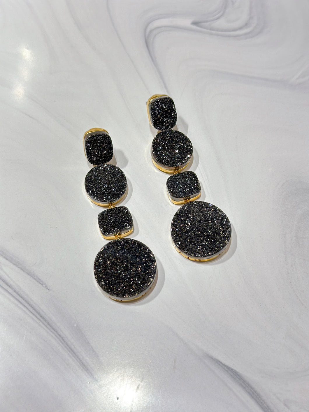 Dark Silver Druzy, Gold Plated, Earrings