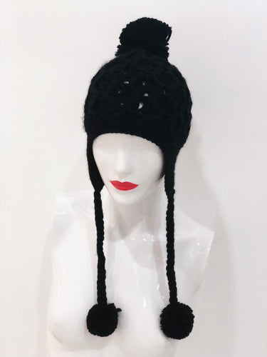 Black 'Avery' Pom Pom Beanie