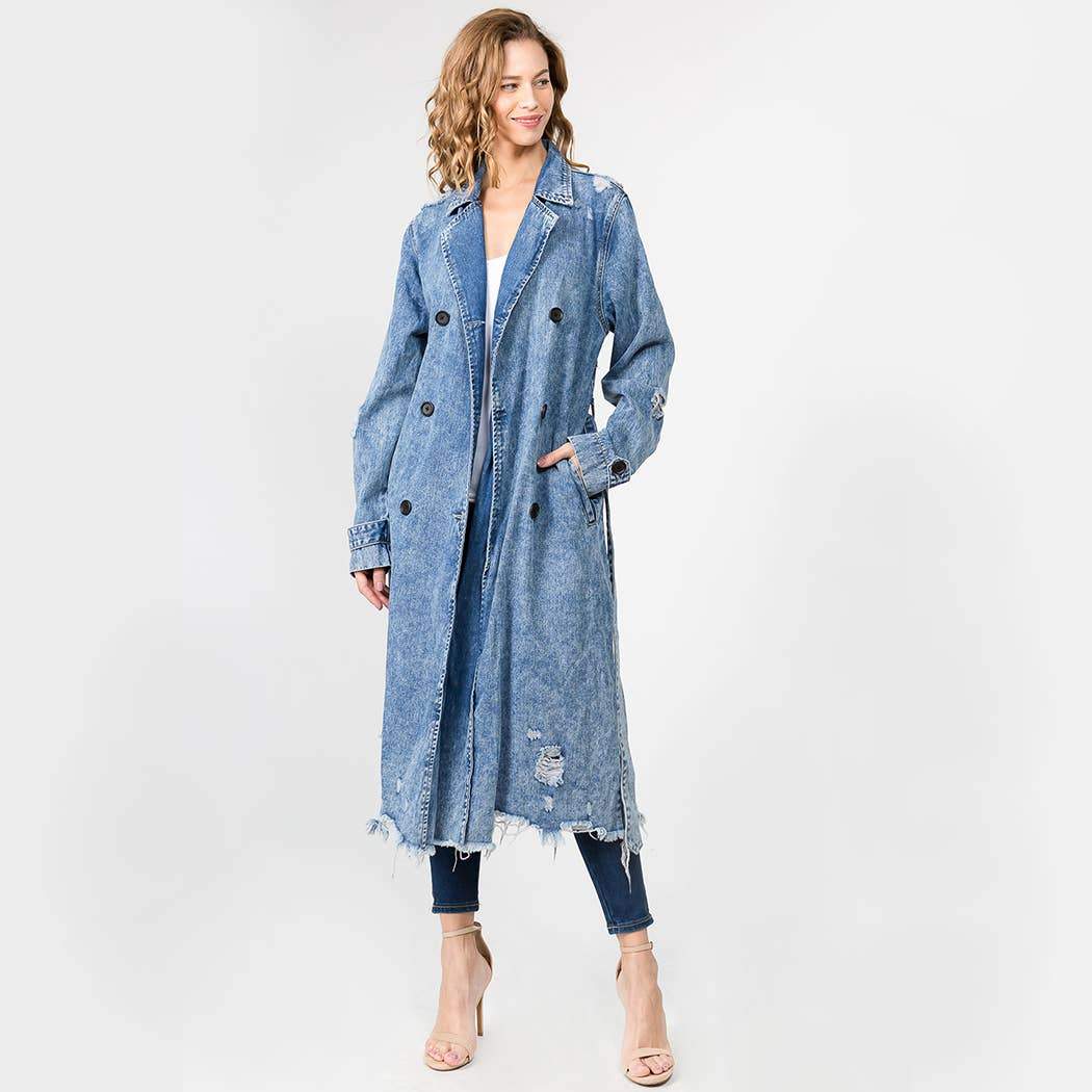 DENIM TRENCH COAT LONG JACKET -