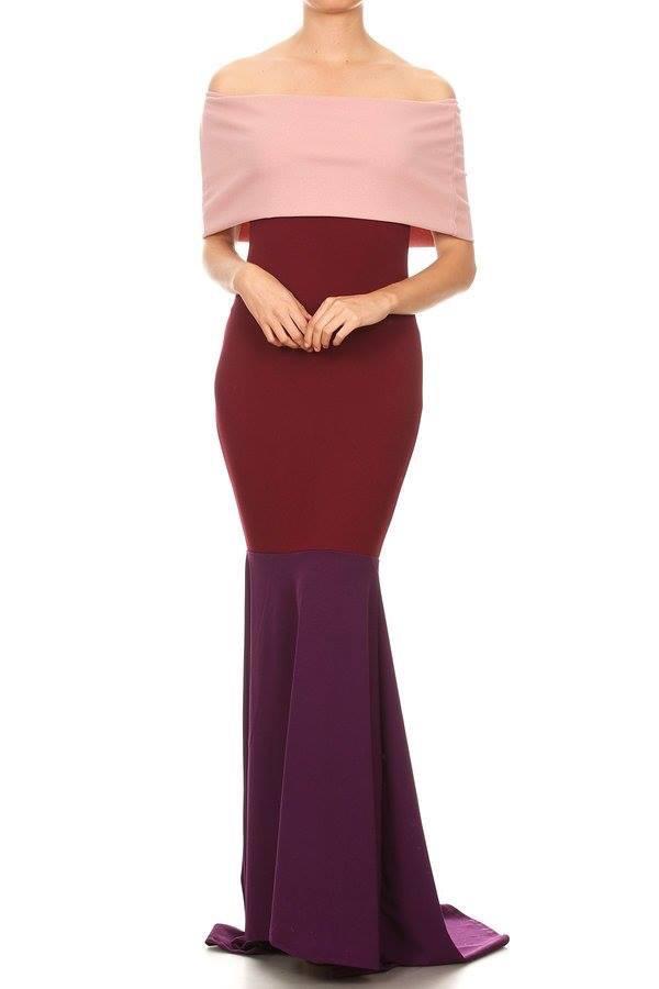 'Layla' Blush Off Shoulder Long Gown