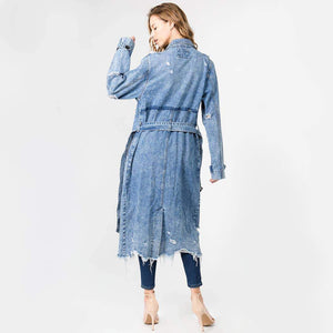 DENIM TRENCH COAT LONG JACKET -