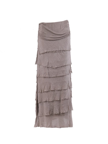 Mocha Silk Fringe 'Ilaria' Skirt