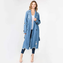 Load image into Gallery viewer, DENIM TRENCH COAT LONG JACKET -