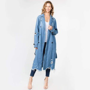 DENIM TRENCH COAT LONG JACKET -