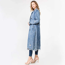 Load image into Gallery viewer, DENIM TRENCH COAT LONG JACKET -